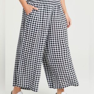 Lomon Black and White Checkered Cropped Wide Leg Pants